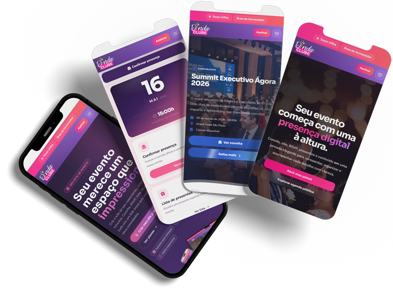 Temas da Dinda Club exibidos em mockups de celulares